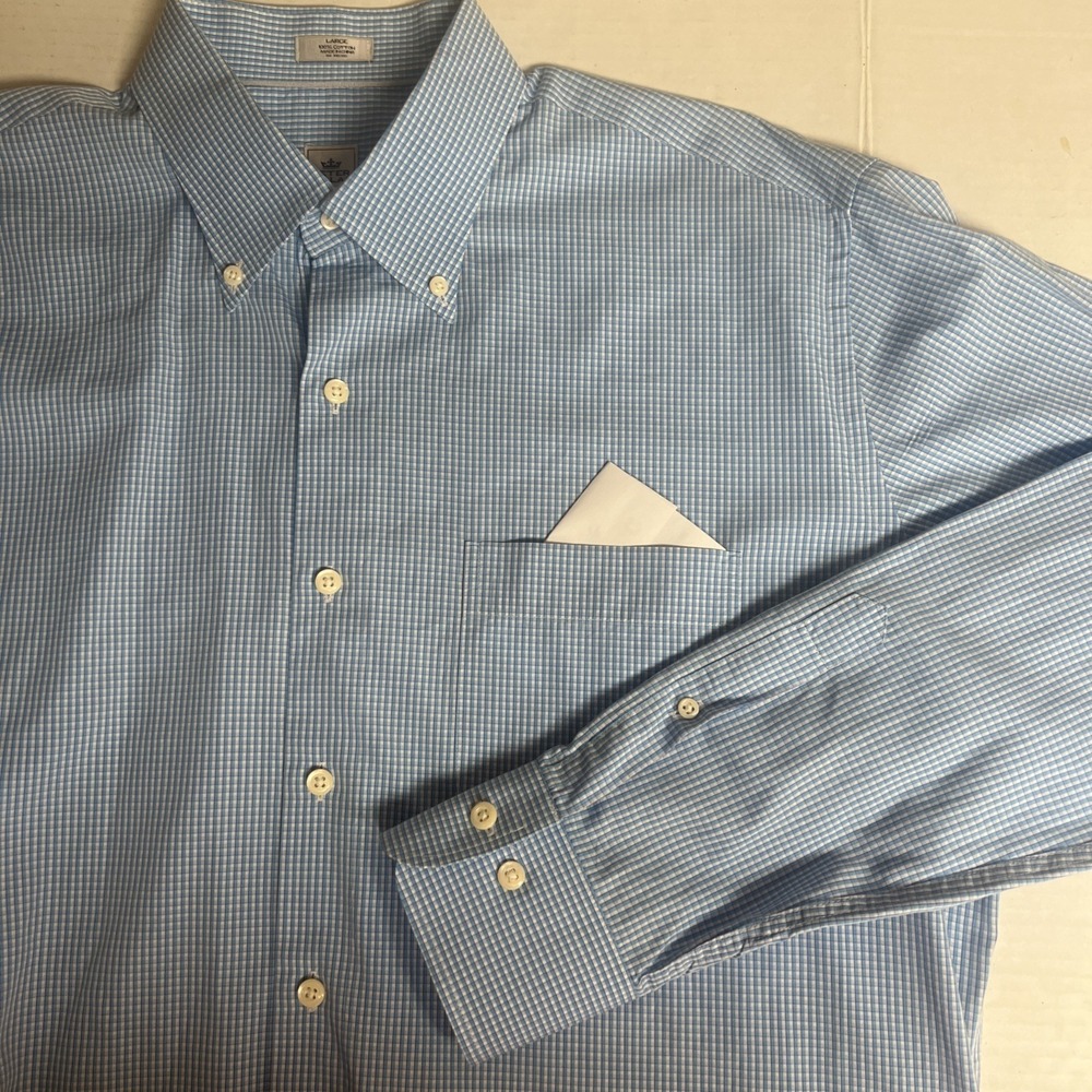 Peter Millar Crown Finish Men's Shirt Large Blue Plaid Button Down Long Sleeve
